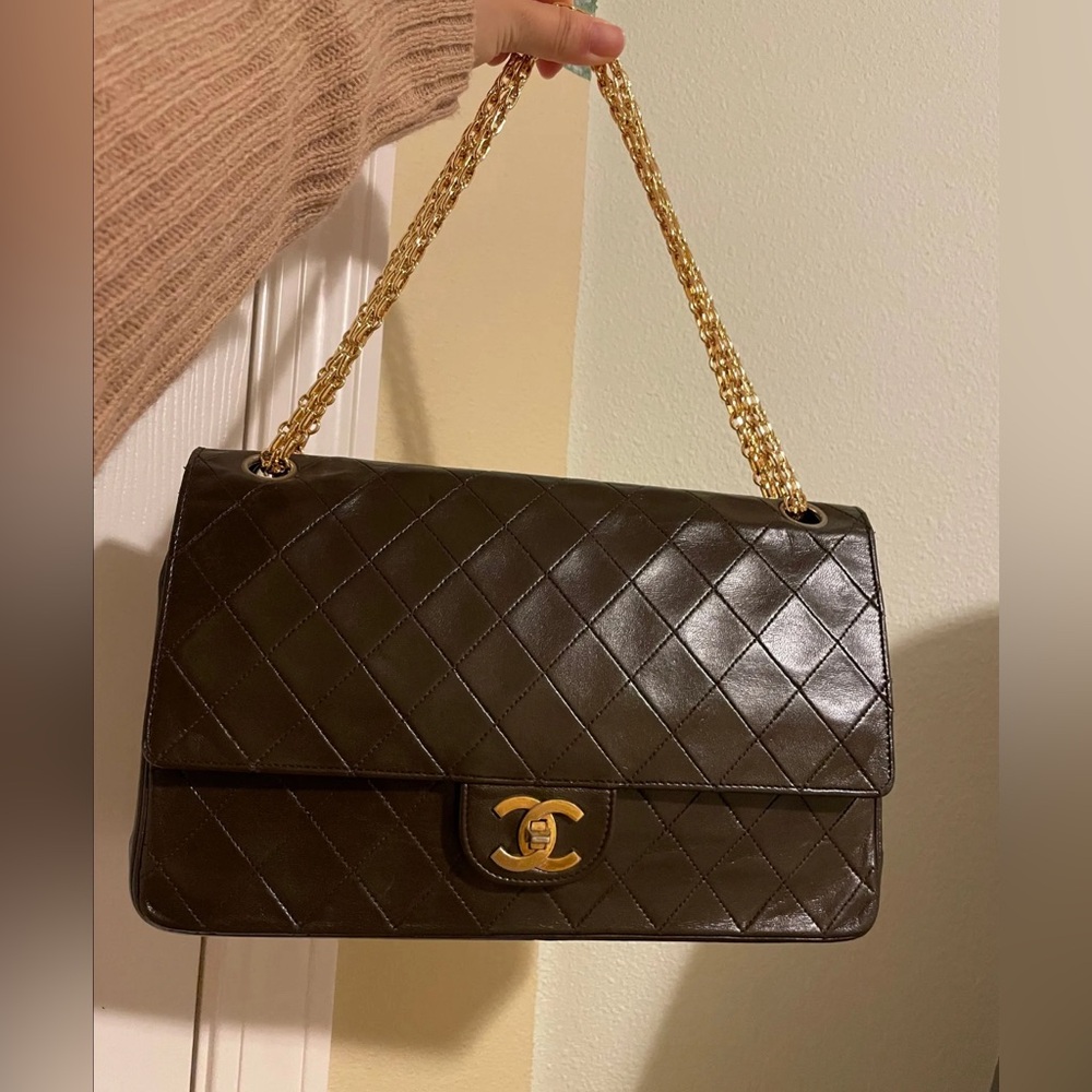 Chanel 24k Hardware Brown Reissue Chain Medium Double Flap with COA